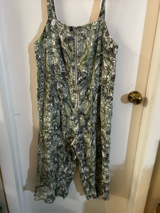Guess Pants - Guess Green Snakes and Botanical Print Sleeveless Jumpsuit with Front Zip